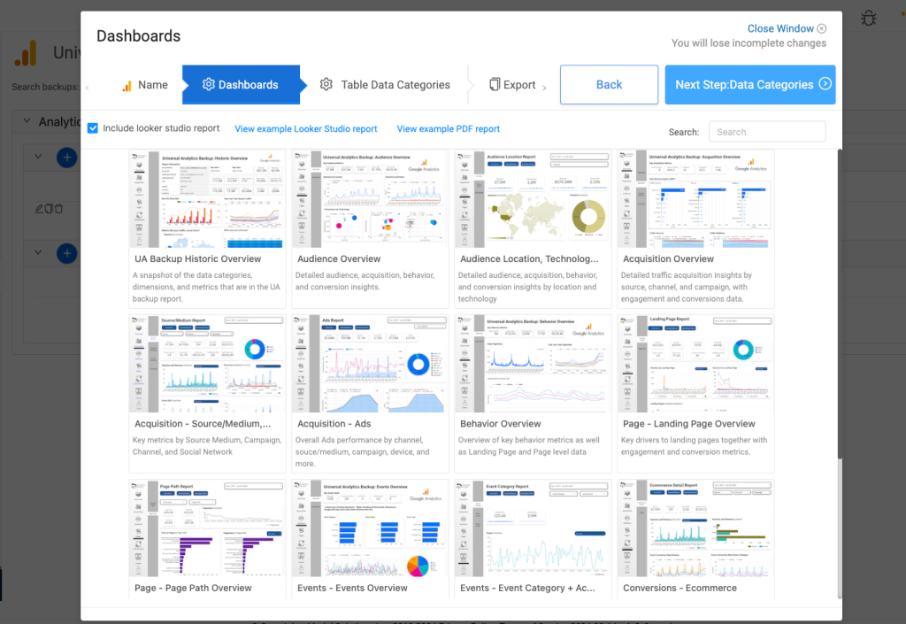 Export Universal Analytics data to a dashboard in Looker Studio