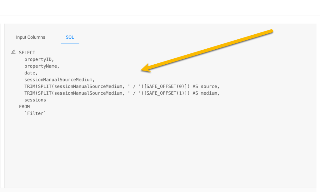 Image of SQL generated by Analytics Canvas data transformation block